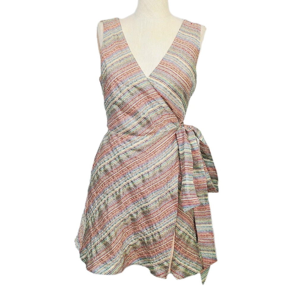 Lovers + Friends Wrap Dress S Multi Metallic‎ Lightweight V-Neck Sleeveless Mini